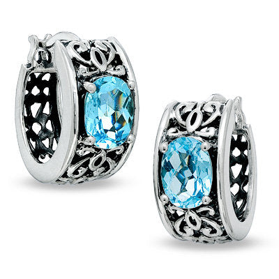 Sky Blue Topaz Hoop Earrings in Oxidized Sterling Silver