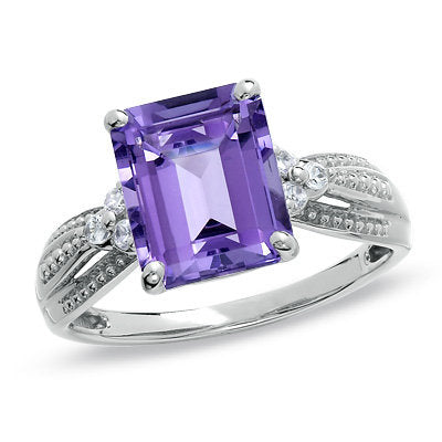 Amethyst and Lab-Created White Sapphire Ring in 10K White Gold